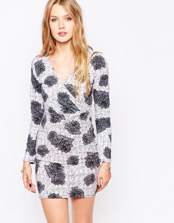 Motel Wrap Dress In Static Rose Print - Static Rose New