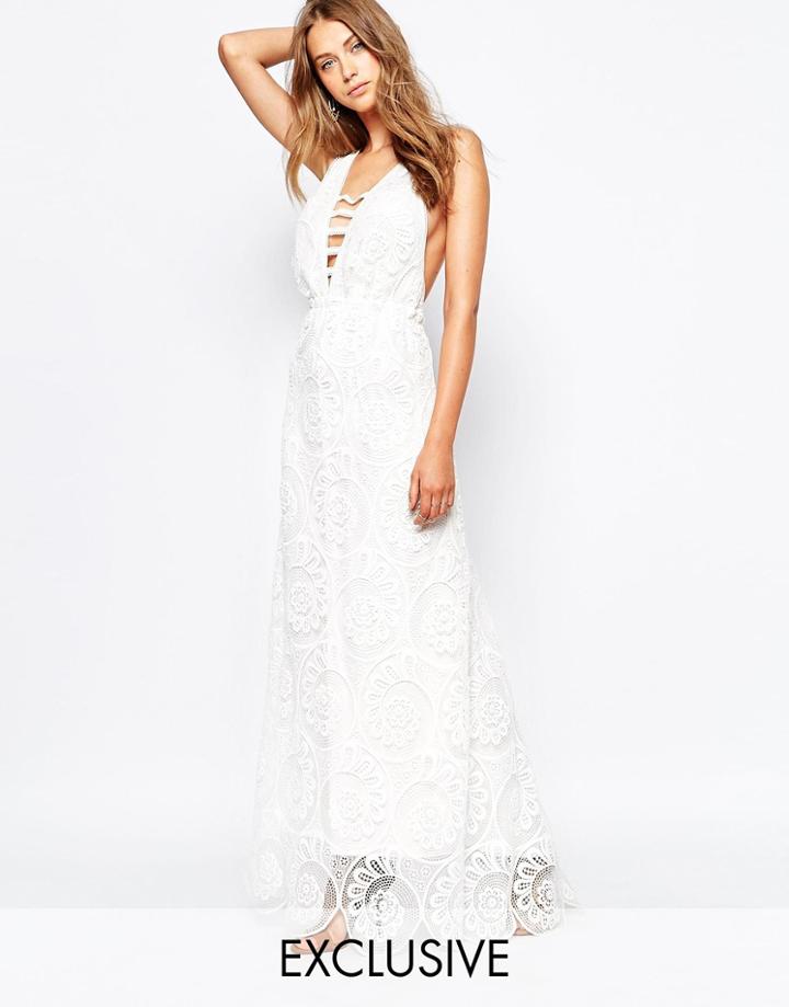 White Sand Fiji Lace Maxi Dress With Strap Detailed Front - White