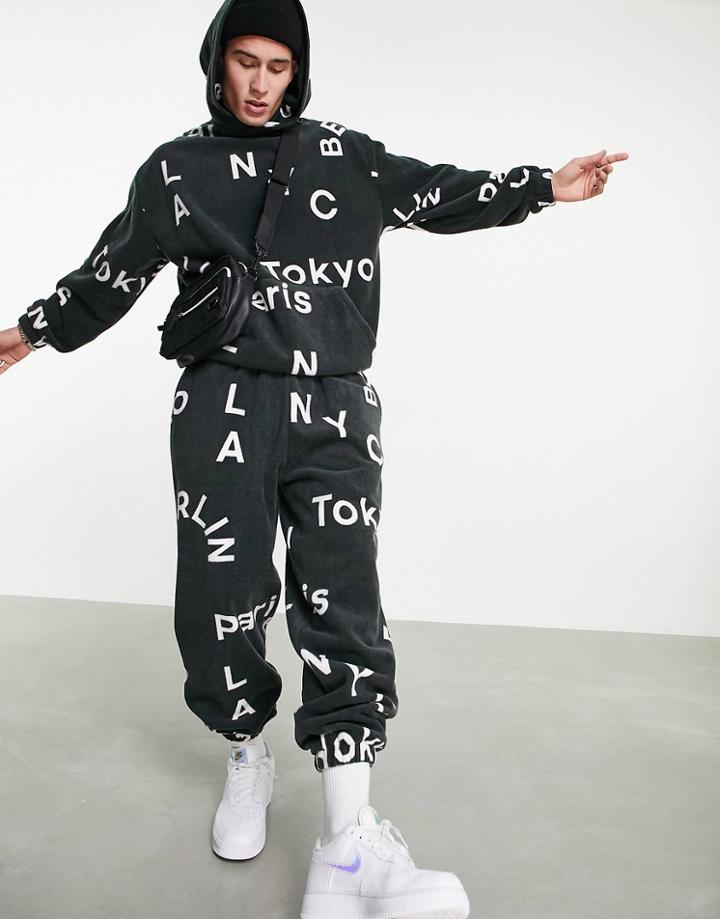Asos Design Polar Fleece Oversized Sweatpants With All Over City Print - Part Of A Set-multi