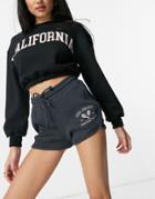 Bershka Collegiate Waffle Runner Short Set In Black