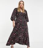 Liquorish Curve Asos Exclusive Midi Wrap Dress In Black Heart Print