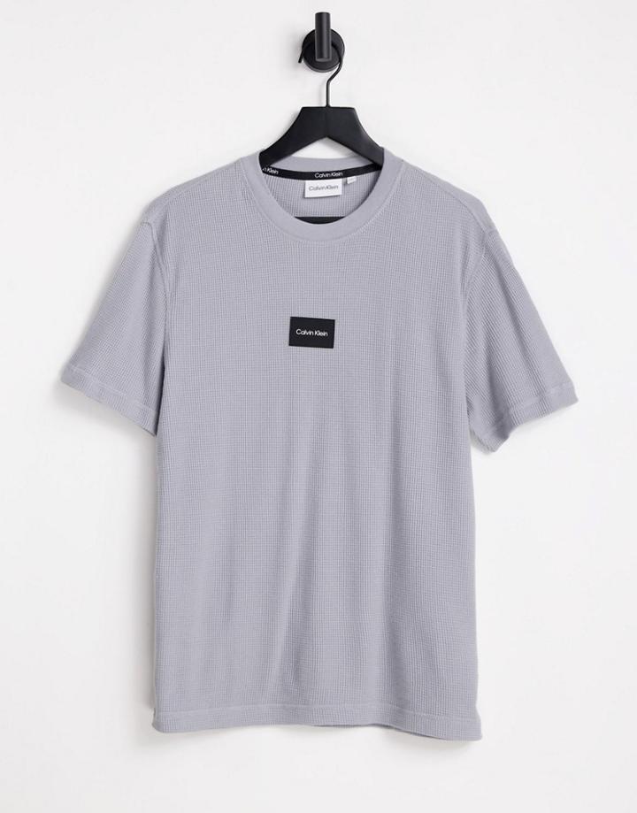 Calvin Klein Textured Grid Logo T-shirt In Gray