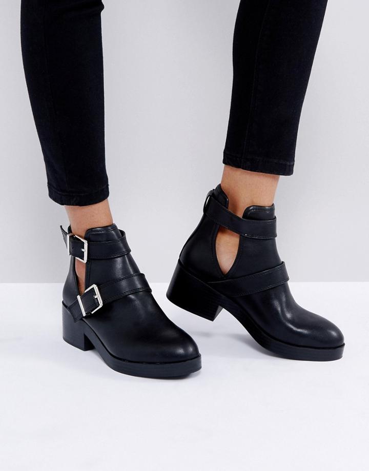 Pull & Bear Cutout Buckle Boot - Black