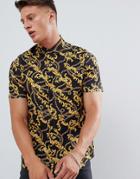 Asos Design Regular Fit Baroque Chain Print Shirt In Black - Black