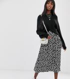 Asos Design Tall Mono Floral Midi Skirt With Buttons And Pockets-multi