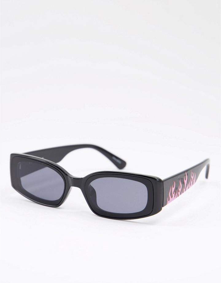 Skinnydip X Nella Rose Flame Rectangular Sunglasses In Black And Pink