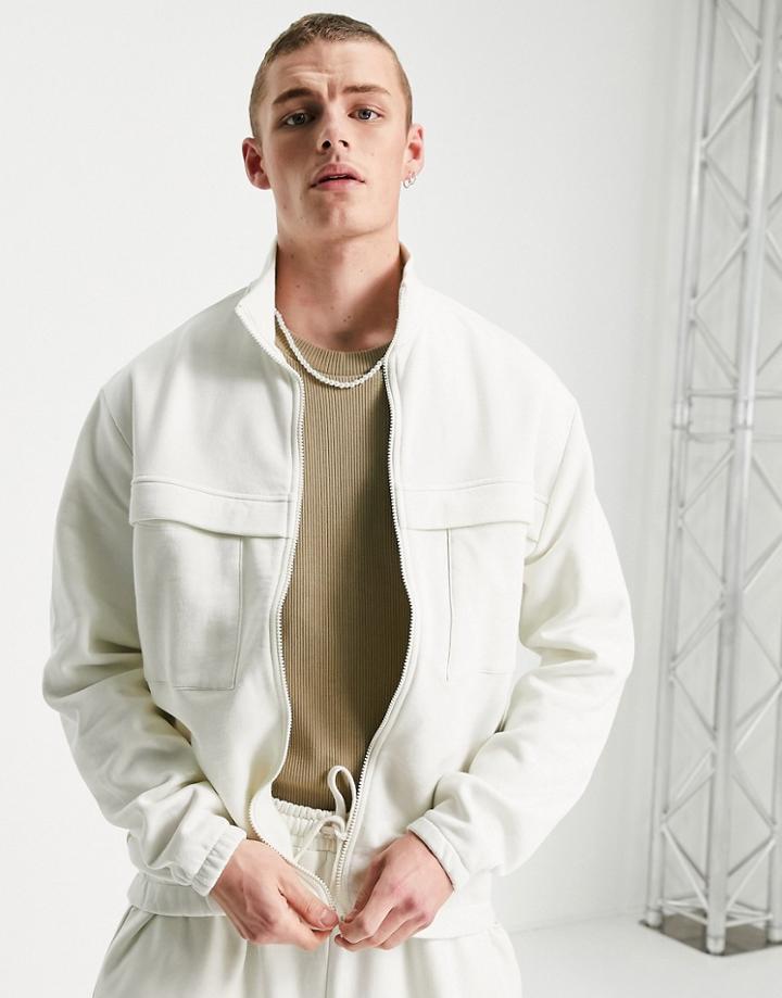 Asos Design Oversized Smart Track Jacket In Off White - Part Of A Set