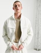 Asos Design Oversized Smart Track Jacket In Off White - Part Of A Set