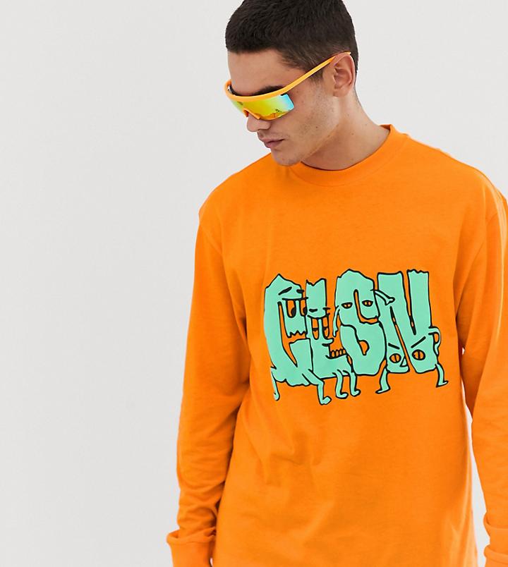 Collusion Long Sleeve Printed T-shirt-orange