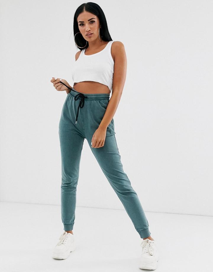 Asos Design Basic Jogger With Tie In Acid Wash-blue