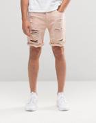 Asos Denim Shorts In Slim Fit With Extreme Rips In Pink - Rose Smoke