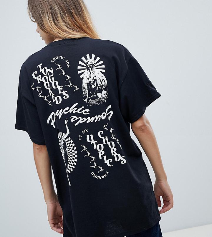 Crooked Tongues Oversized T-shirt In Black With Physic Print - Black