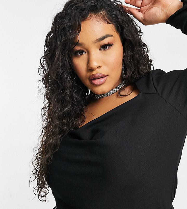 Asos Design Curve Long Sleeve Cowl Neck Top In Black