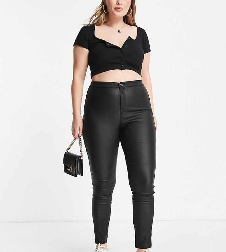 Missguided Plus Vice Coated Skinny Jeans In Black