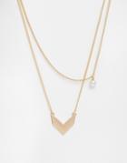 Pieces Varsha Arrow Head & Faux Pearl Multirow Necklace - Gold