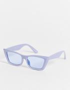 Asos Design Recycled Frame Beveled Square Cat Eye Sunglasses In Blue
