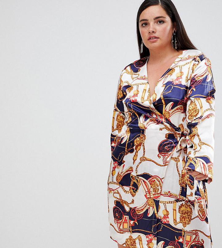 Unique 21 Hero Scarf Print Long Sleeve Wrap Dress - Multi