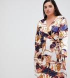 Unique 21 Hero Scarf Print Long Sleeve Wrap Dress - Multi