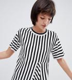 Monki Asymmetric Stripe T-shirt In Black And White - Black