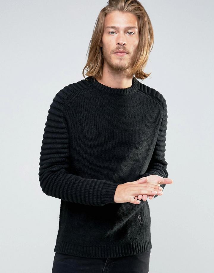 Religion Sweater With Ribbed Arm Detail - Black