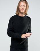 Religion Sweater With Ribbed Arm Detail - Black