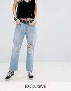 Reclaimed Vintage Levi Jeans With Rips And Faux Pearl Trim - Blue