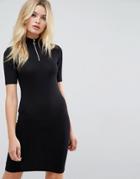Asos Mini Bodycon Dress With High Neck And Zip Detail - Black