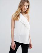 Ichi One Shoulder Frill Sleeve Top - White