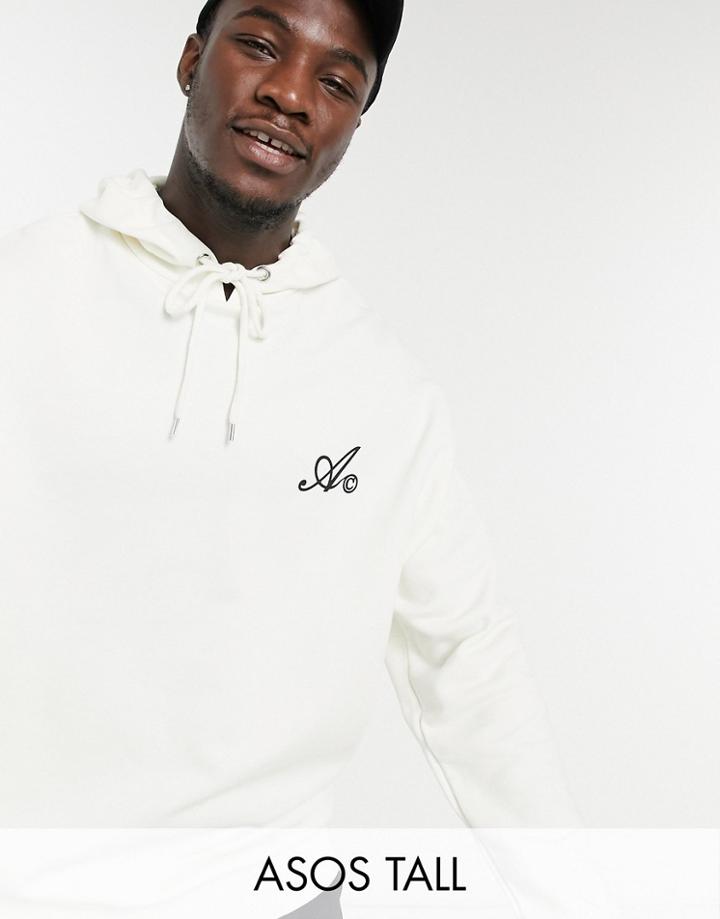 Asos Actual Tall Oversized Hoodie With Script Print In Soft Gray-grey