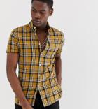 Asos Design Tall Slim Fit Check Shirt In Mustard - Yellow
