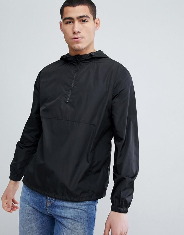 Asos Design Overhead Windbreaker In Black - Black