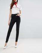Asos Sculpt Me High Waisted Premium Jeans In Washed Black With Panel Seams - Black