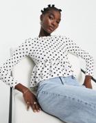 Asos Design Fitted Peplum Top In Polka Dot-multi