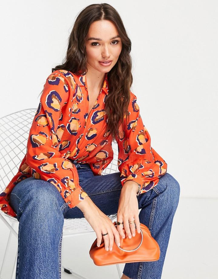 Never Fully Dressed Oversized Shirt In Orange Leopard Print - Part Of A Set