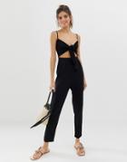 Asos Design Cami Jumpsuit With Knot Front-black