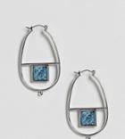 Asos Oval Hoop Earrings With Recycled Denim Stones - Silver