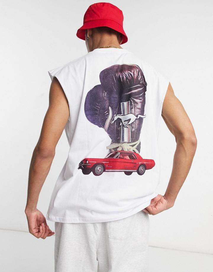 Asos Design Oversized Tank With Mustang Back Print In White