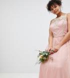 Chi Chi London Plus Bardot Neck Sleeveless Maxi Dress With Premium Lace And Tulle Skirt - Pink