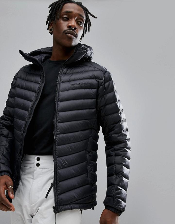 Peak Performance Frost Down Hooded Jacket In Black - Black