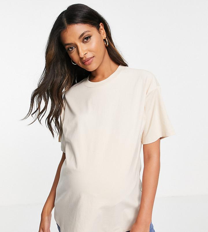 Asos Design Maternity Ultimate Oversized T-shirt In Stone-neutral