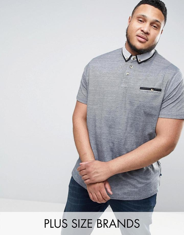 Duke Plus Polo With Contrast Collar In Ecru And Gray - Cream