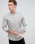Asos Slim Stretch Denim Shirt With Grandad Collar - Gray