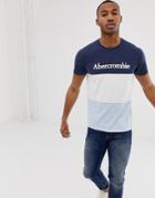 Abercrombie & Fitch Legacy Logo Print Color Block T-shirt In Navy/white/sky Blue-multi