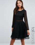 Y.a.s Tall Long Sleeve Dress With Lace Insert - Black