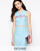 Starlet Jacquard Crop Top With Embellished Neckline - Pale Blue