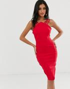 Vesper Strap Detail Midi Dress - Red