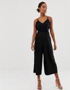 Miss Selfridge Lace Trim Satin Jumpsuit - Black