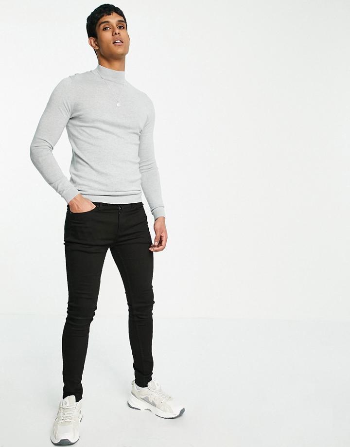 Asos Design Cotton Turtleneck Sweater In Gray-grey