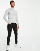 Asos Design Cotton Turtleneck Sweater In Gray-grey