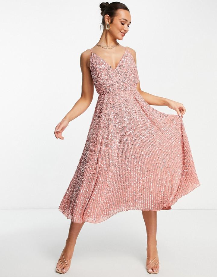 Asos Edition Embellished Cami Midi Dress In Dusky Rose-pink